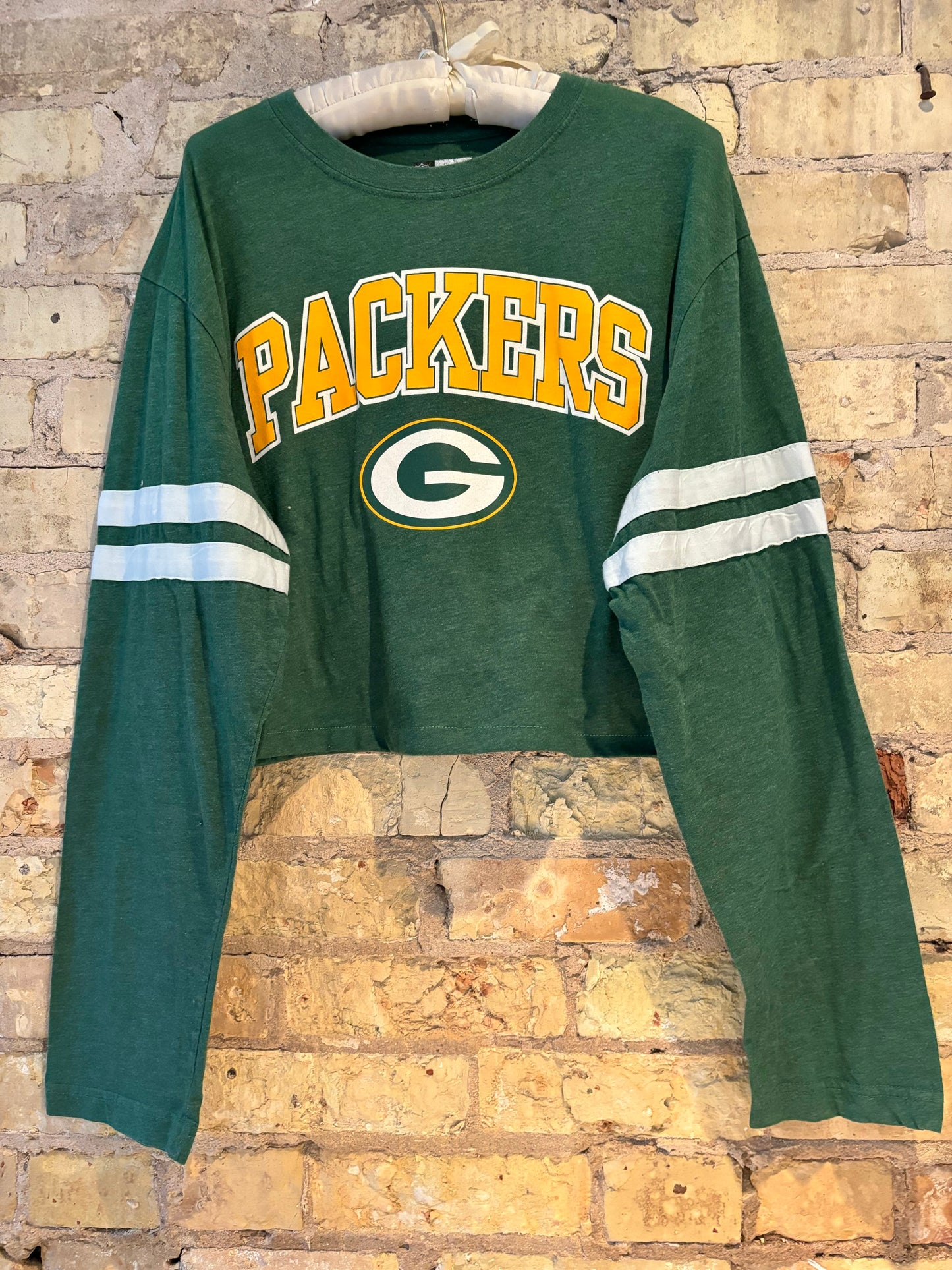 Reworked Packers Throwback crop Top Jersey Tee