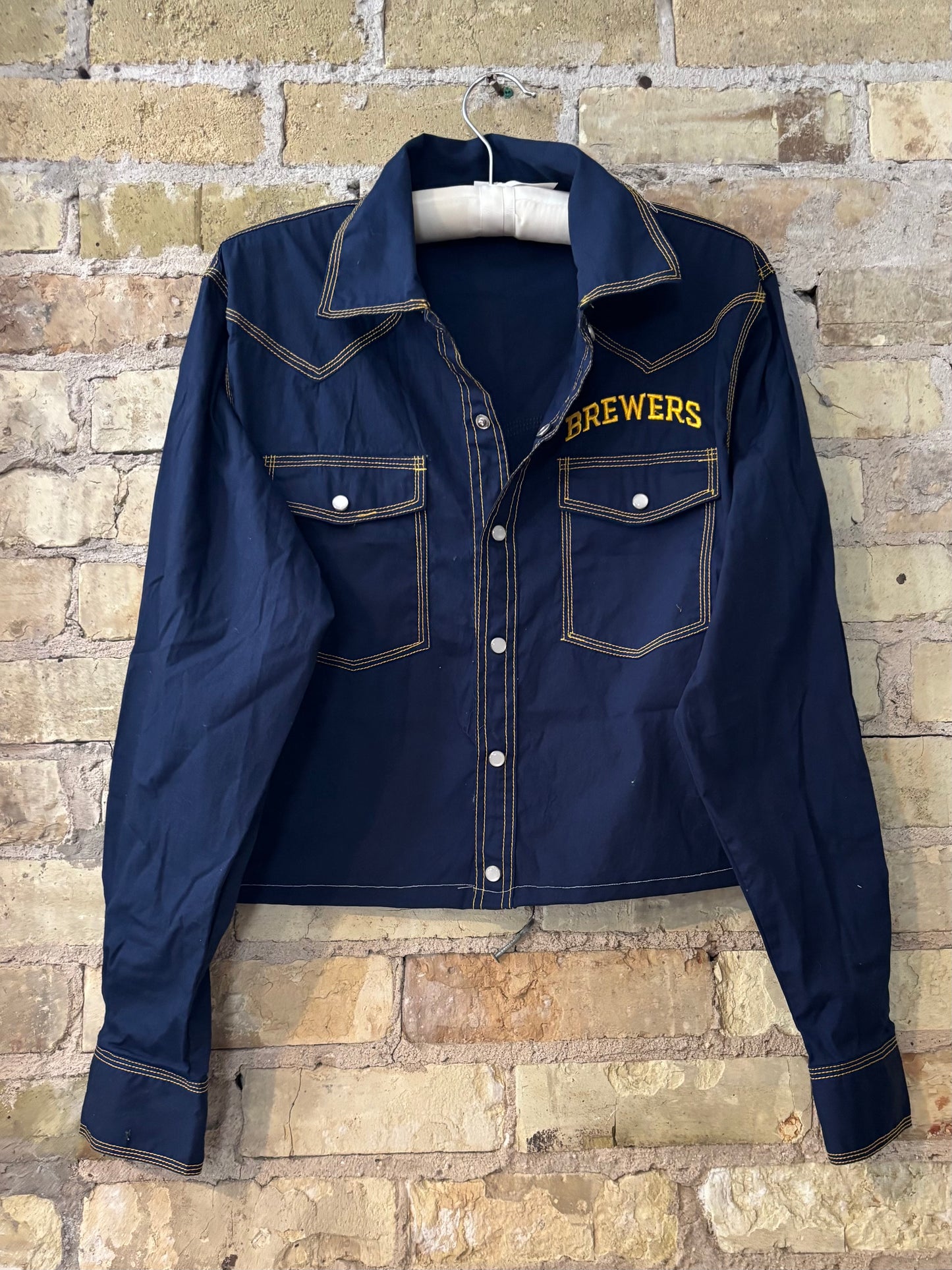 Western Cropped Brewers Game Day Button up Shirt