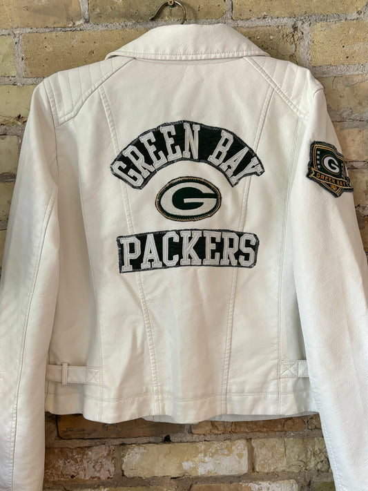 Reworked White Moto Style Game Day Jacket