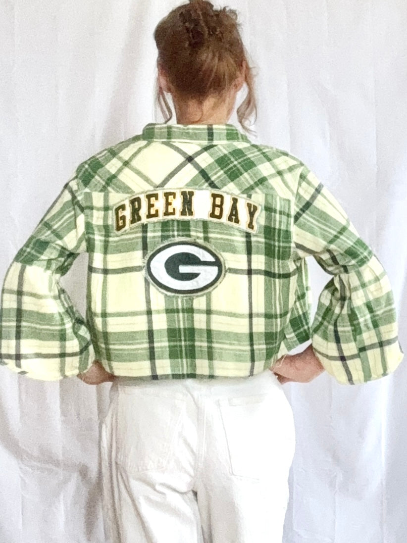 Reworked Packers cropped Game Day Flannel Shirt