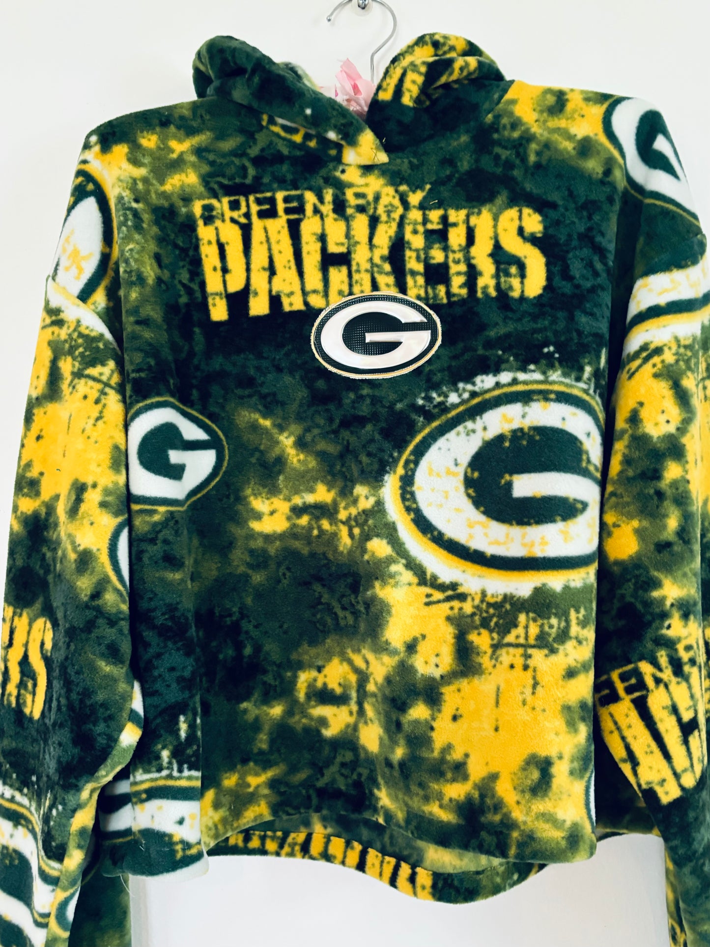 Handmade Green Bay Packers Fleece pullover Cropped Game Day Hoodie