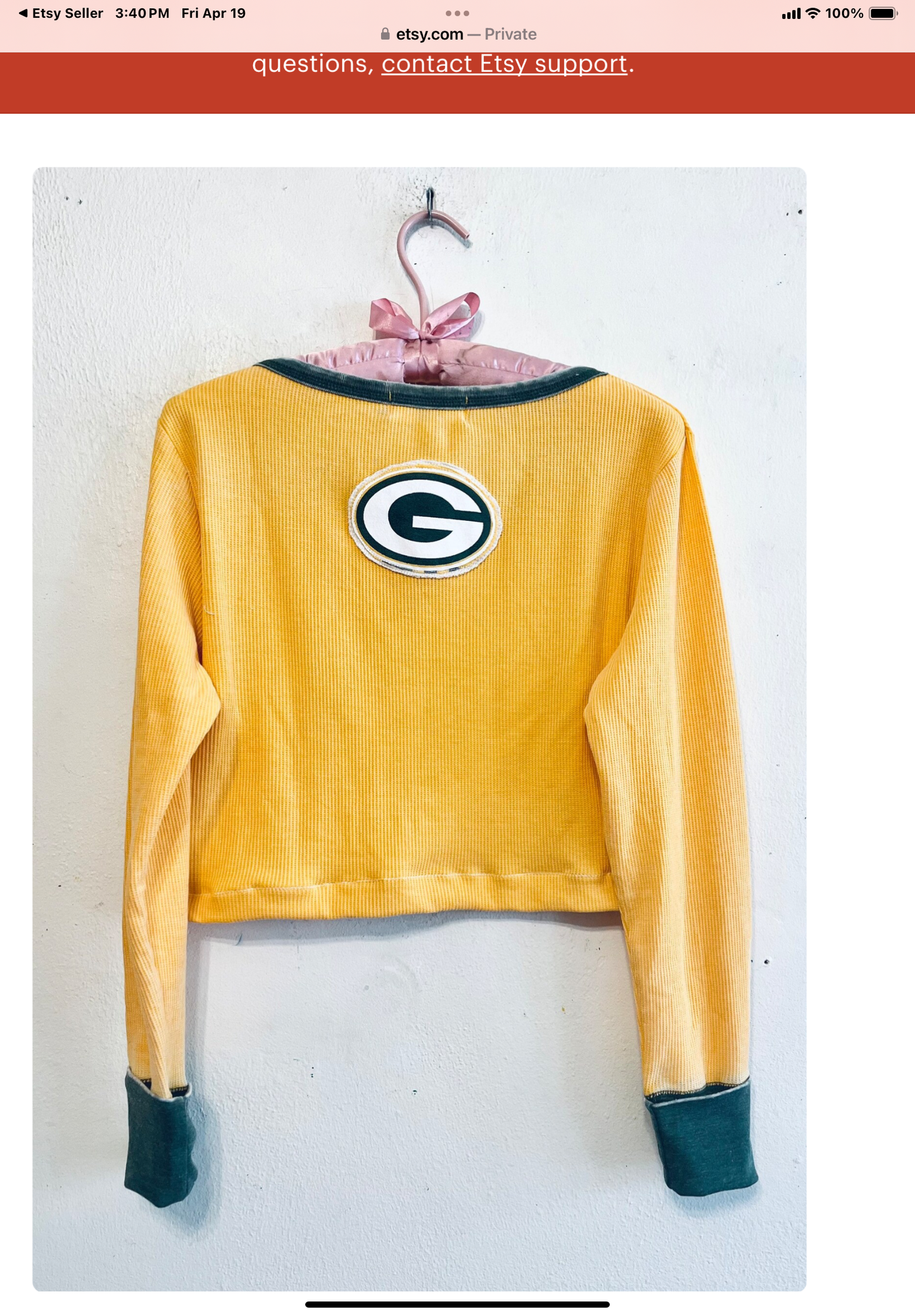 Reworked Packers Long sleeve Thermal Cropped Graphic Tee