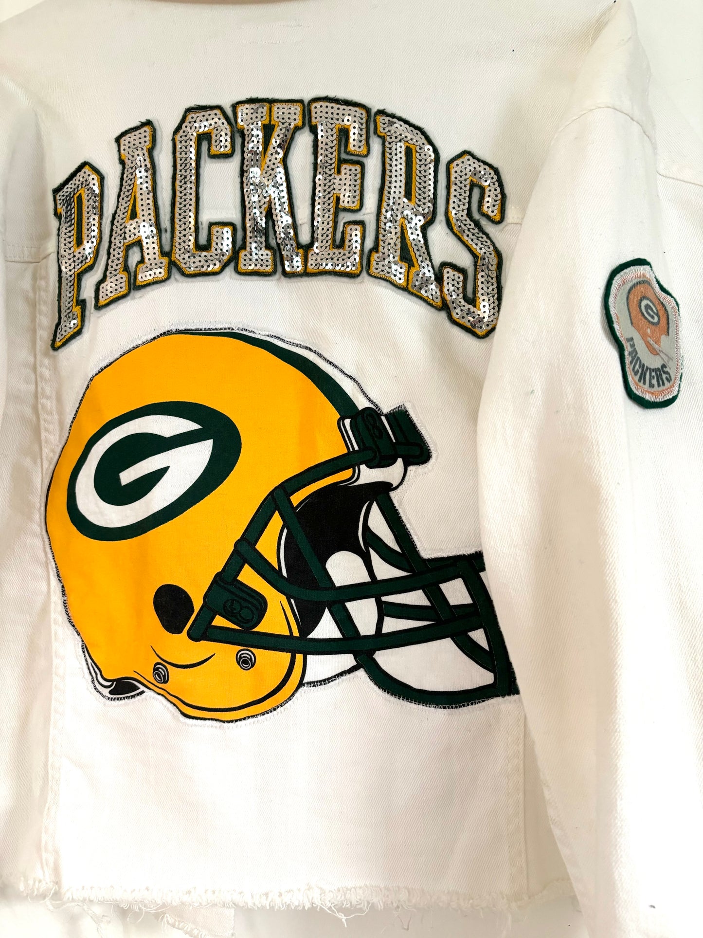 Reworked Packers White Denim Game Day Jacket