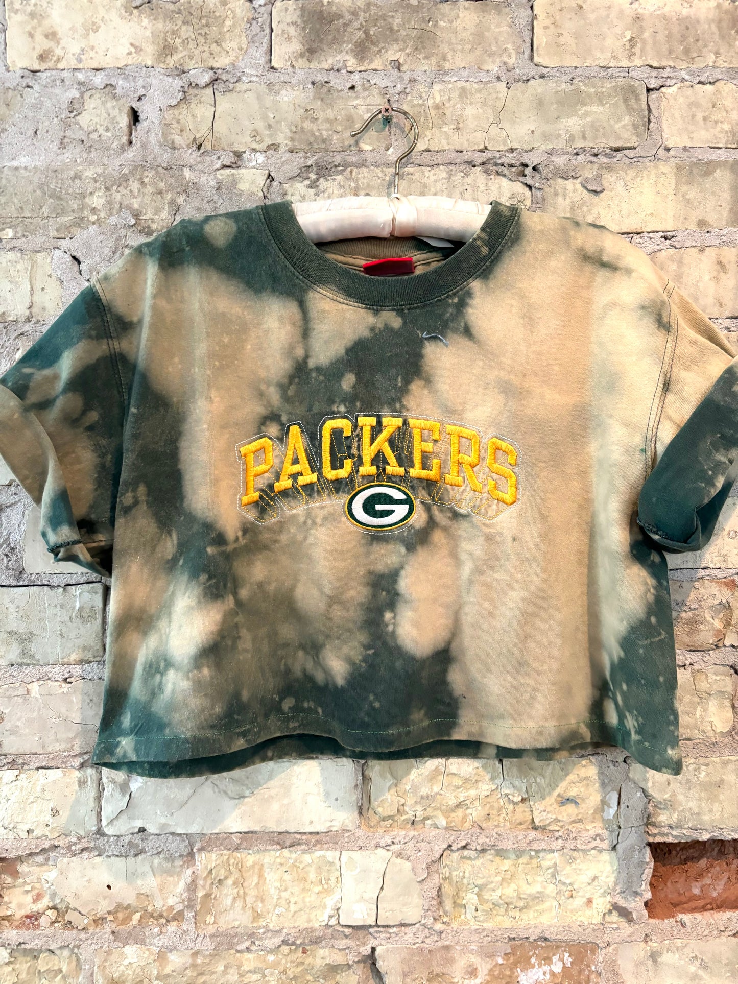 Reworked Packers cropped & Distressed Embroidered Tee