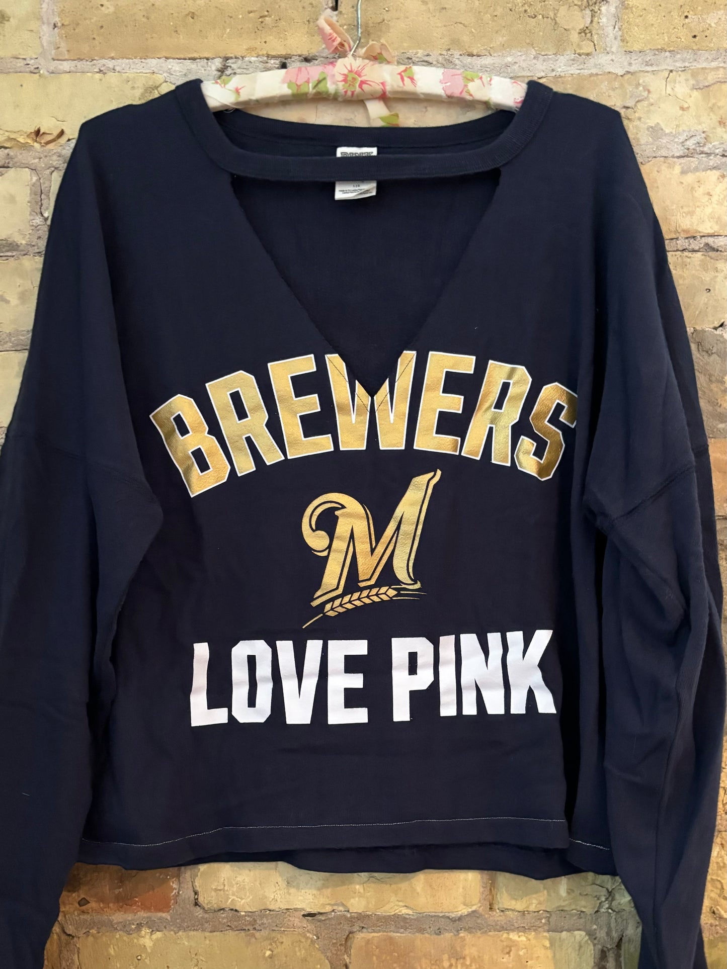 Reworked Retro Milwaukee Brewers VS PINK V Cut Cropped Crewneck