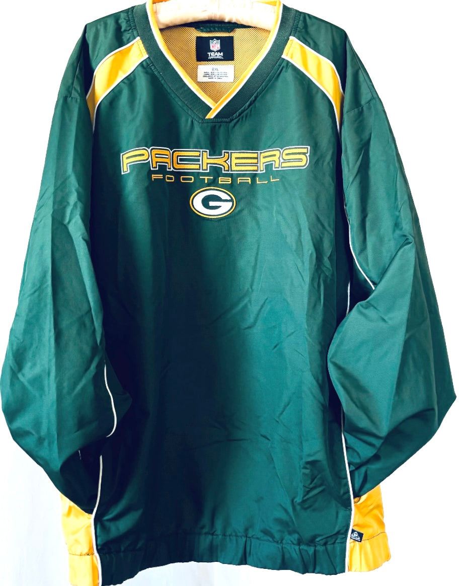 Vintage Green Bay Packers Color Block V Neck Windbreaker Pullover