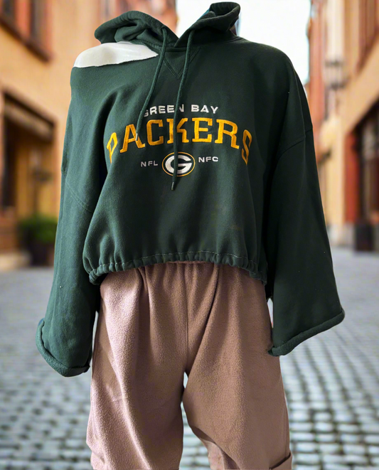Reworked Packers Retro Cropped One Shoulder oversized Hoodie