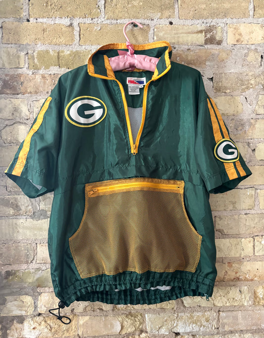 Retro 80’s Packers 1/4 Zip Short Sleeve windbreaker with panda Pouch