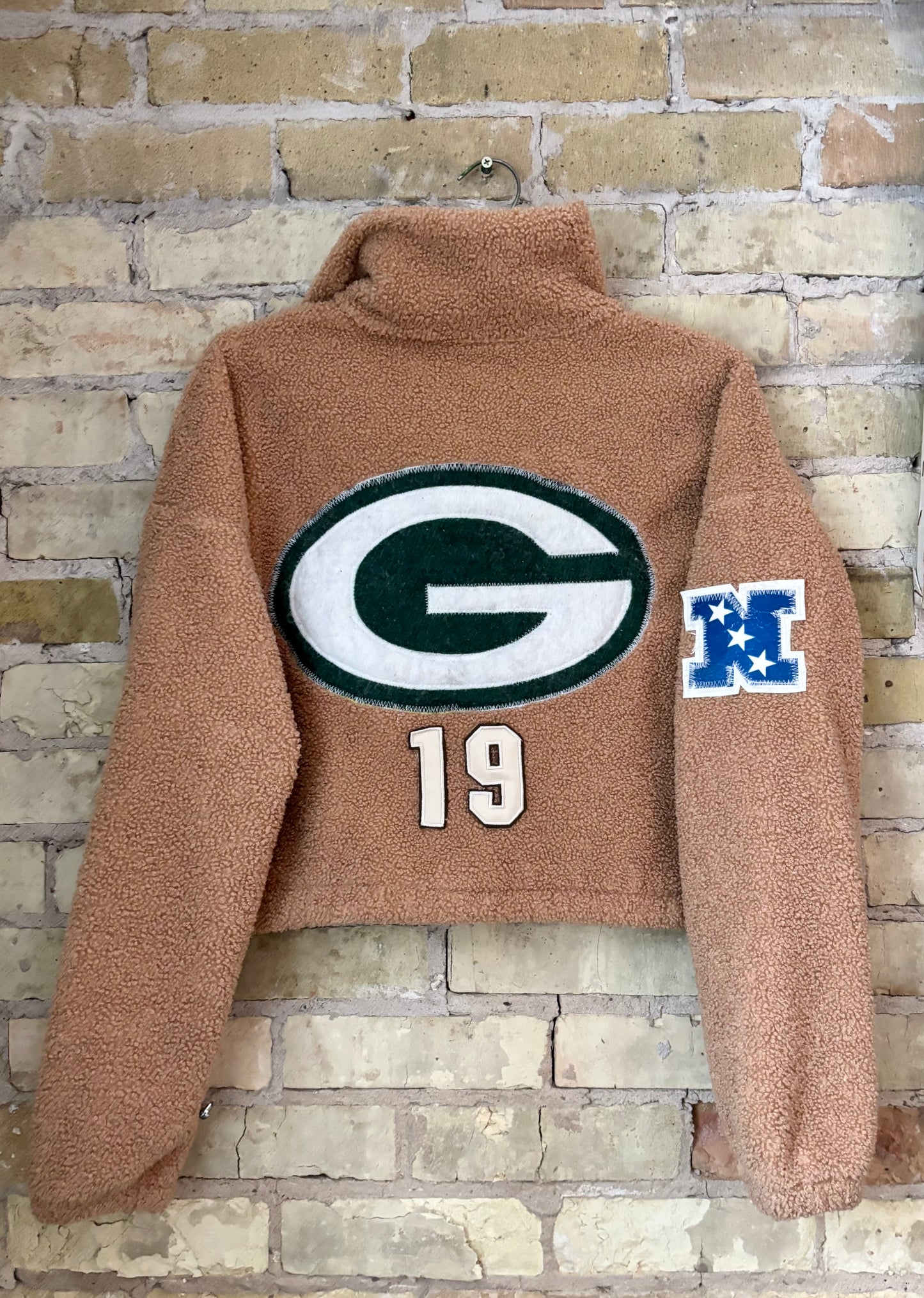 Reworked Green Bay Packers 1/4 Zip cropped Fleece Pullover