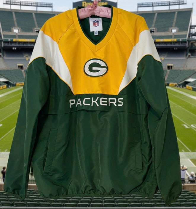 Retro 90’s Green Bay Packers Color Block V Neck Pullover Windbreaker