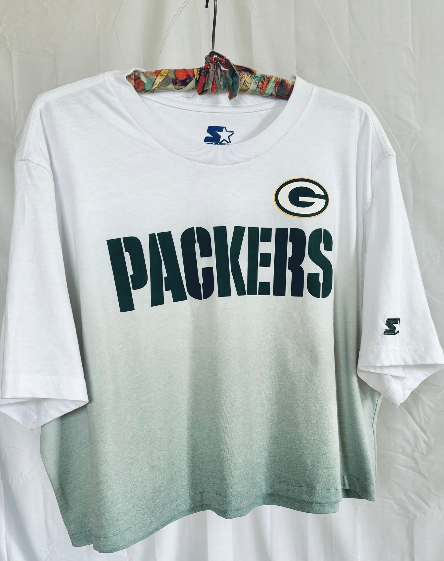 Reworked Retro STARTER Green Bay Packers ombré Dyed cropped Graphic T-shirt