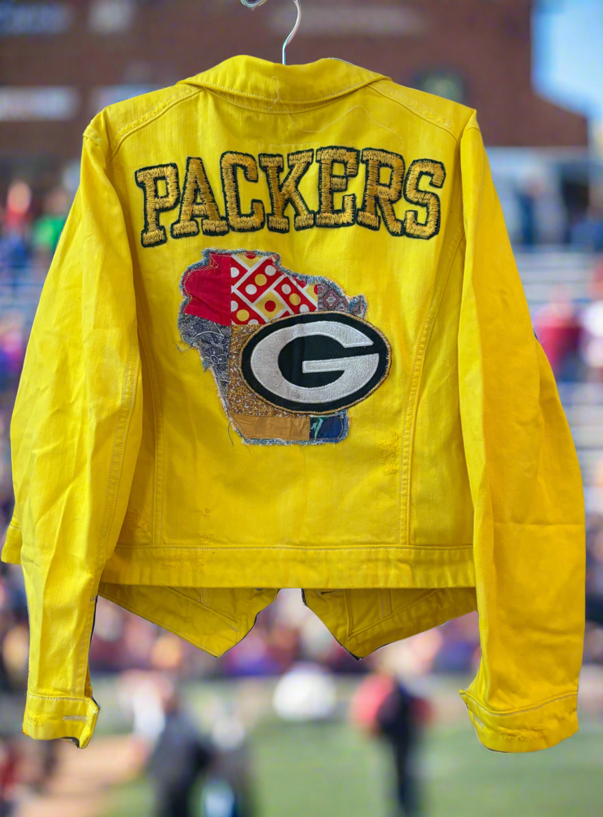Reworked over dyed Packers Game day Denim Jean jacket