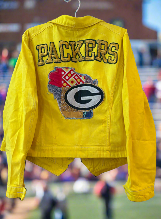 Reworked over dyed Packers Game day Denim Jean jacket