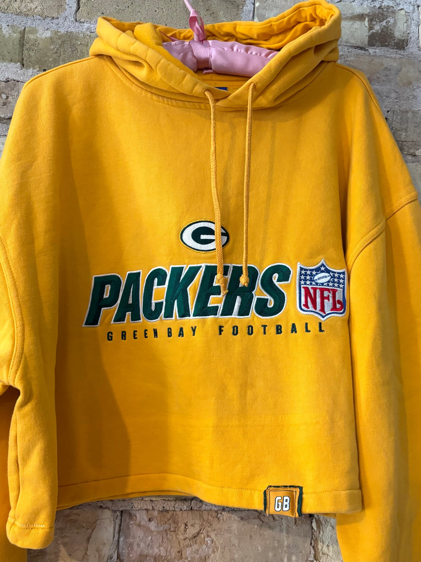 Packers Retro Reebok Yellow Crop Top Hoodie