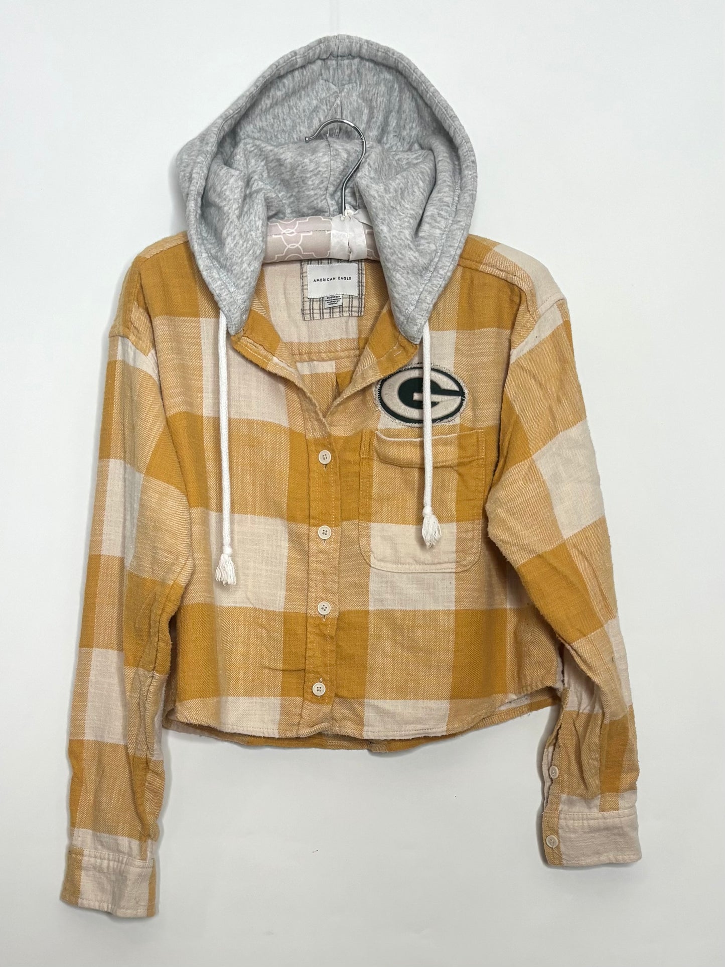 Game Day Cropped Hoodie Flannel Shirt