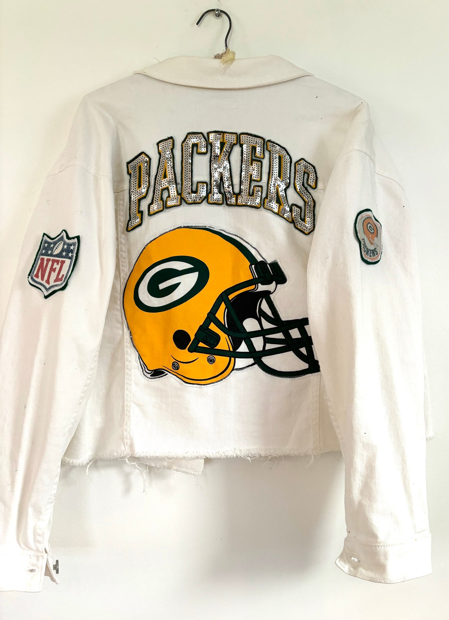 Reworked Packers White Denim Game Day Jacket