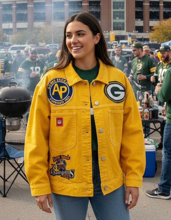 Reworked over dyed Packers Game day Denim Jean jacket