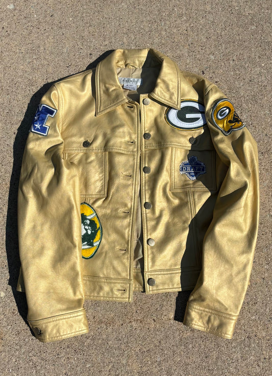 Metallic Gold Game Day Leather Jacket