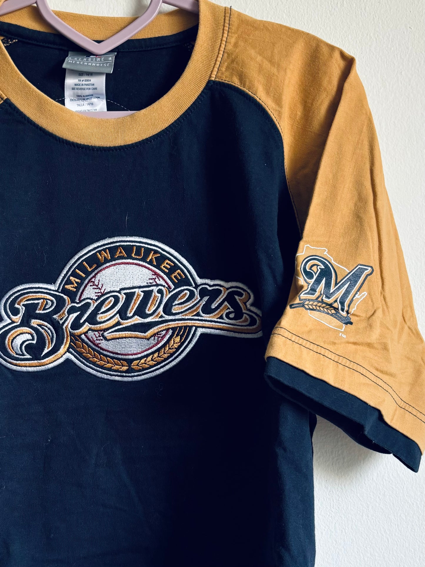 Reworked Milwaukee Brewers retro Cropped Crewneck T-Shirt