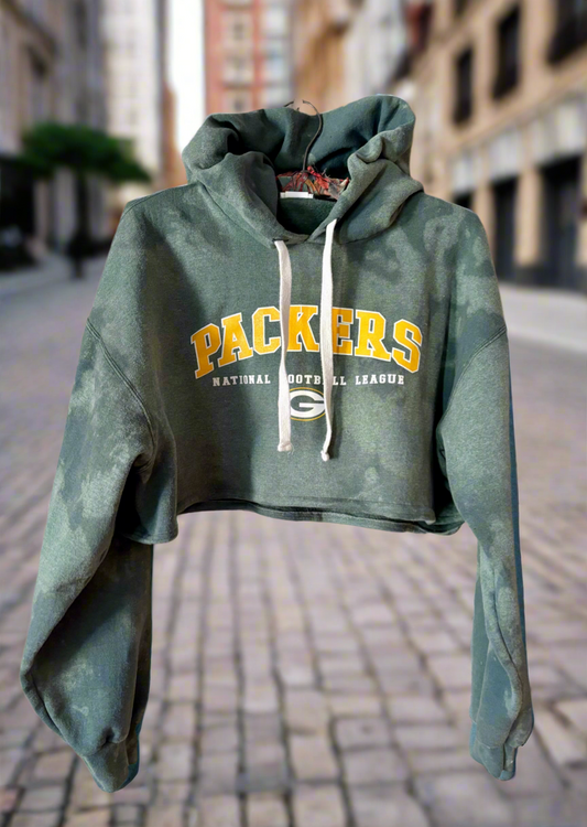 Reworked Packers over dyed distressed Cropped Hoodie