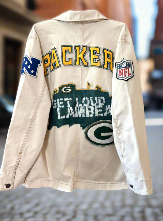 Reworked Retro Packers Game Day Denim Chore Jacket