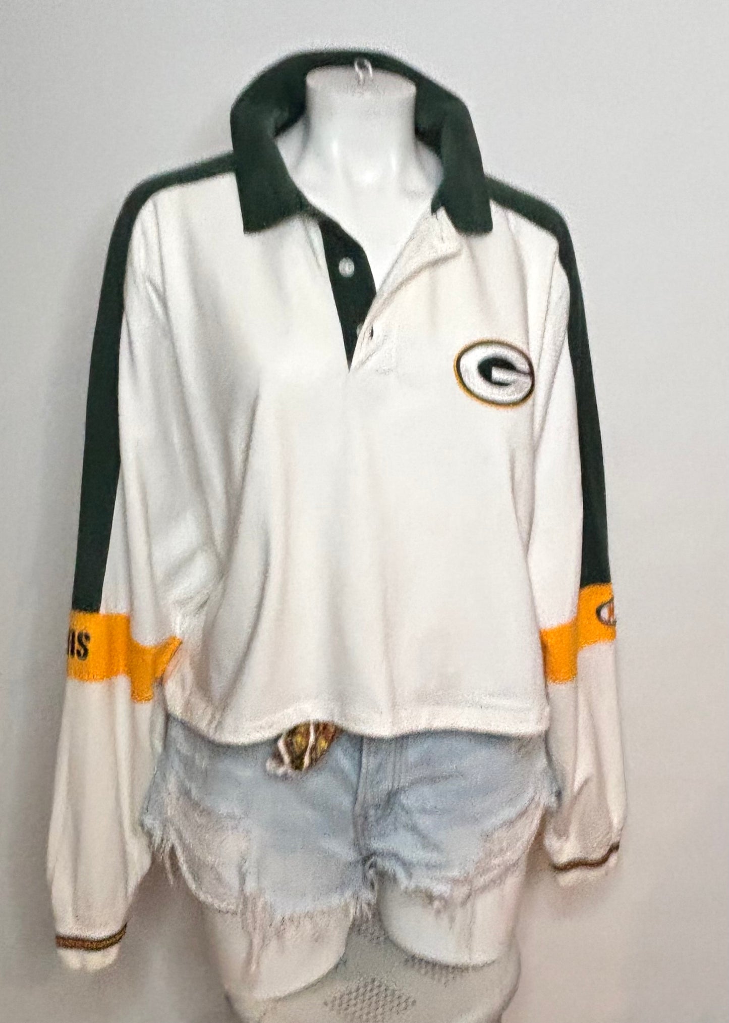 Retro 90’s Packers  Low Crop Color Block Polo Shirt