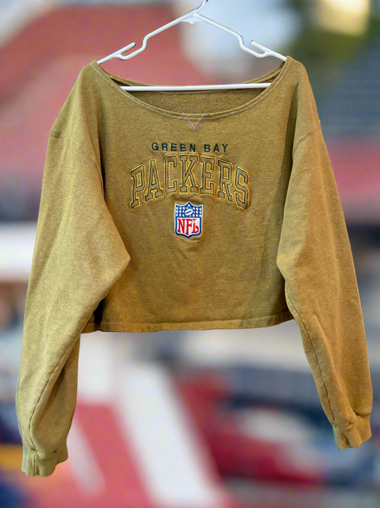 Reworked 90s Cropped off the shoulder Packers GameDay sweatshirt