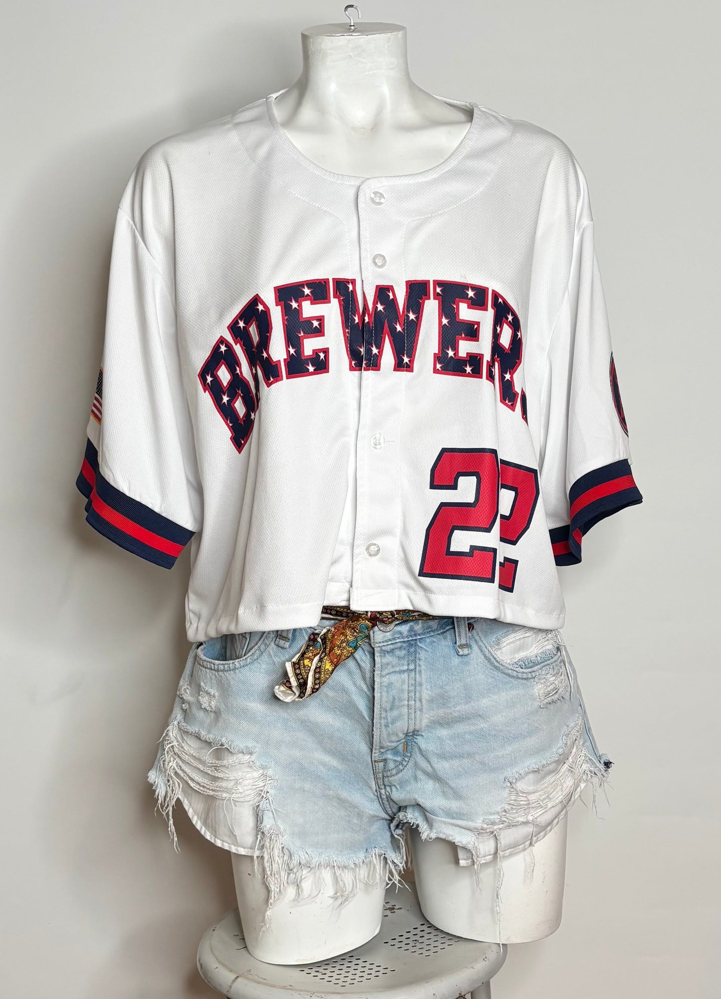 Milwaukee Brewers  Button up 4th of July #22 Baseball Jersey