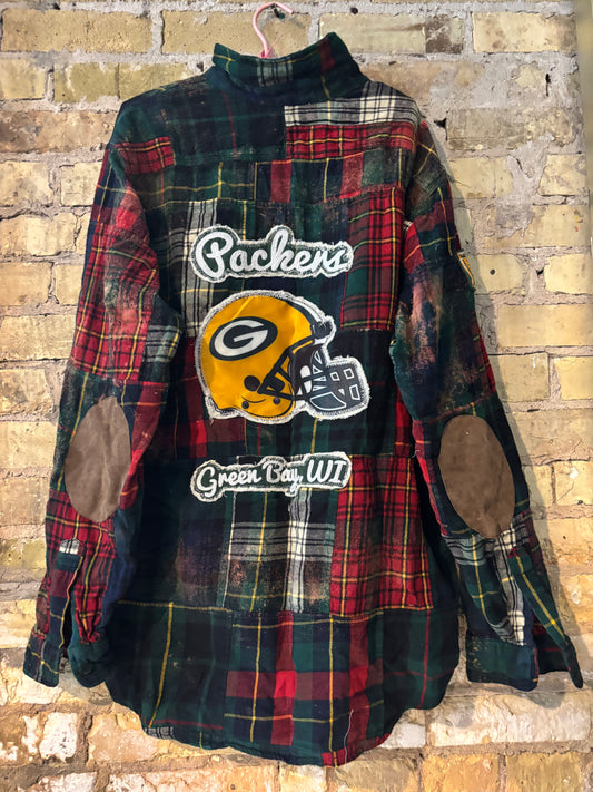 Vintage POLO RL distressed patchwork Plaid Game Day Flannel Shirt
