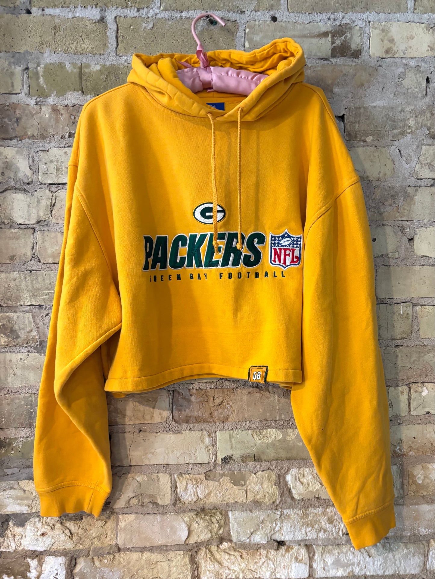 Packers Retro Reebok Yellow Crop Top Hoodie