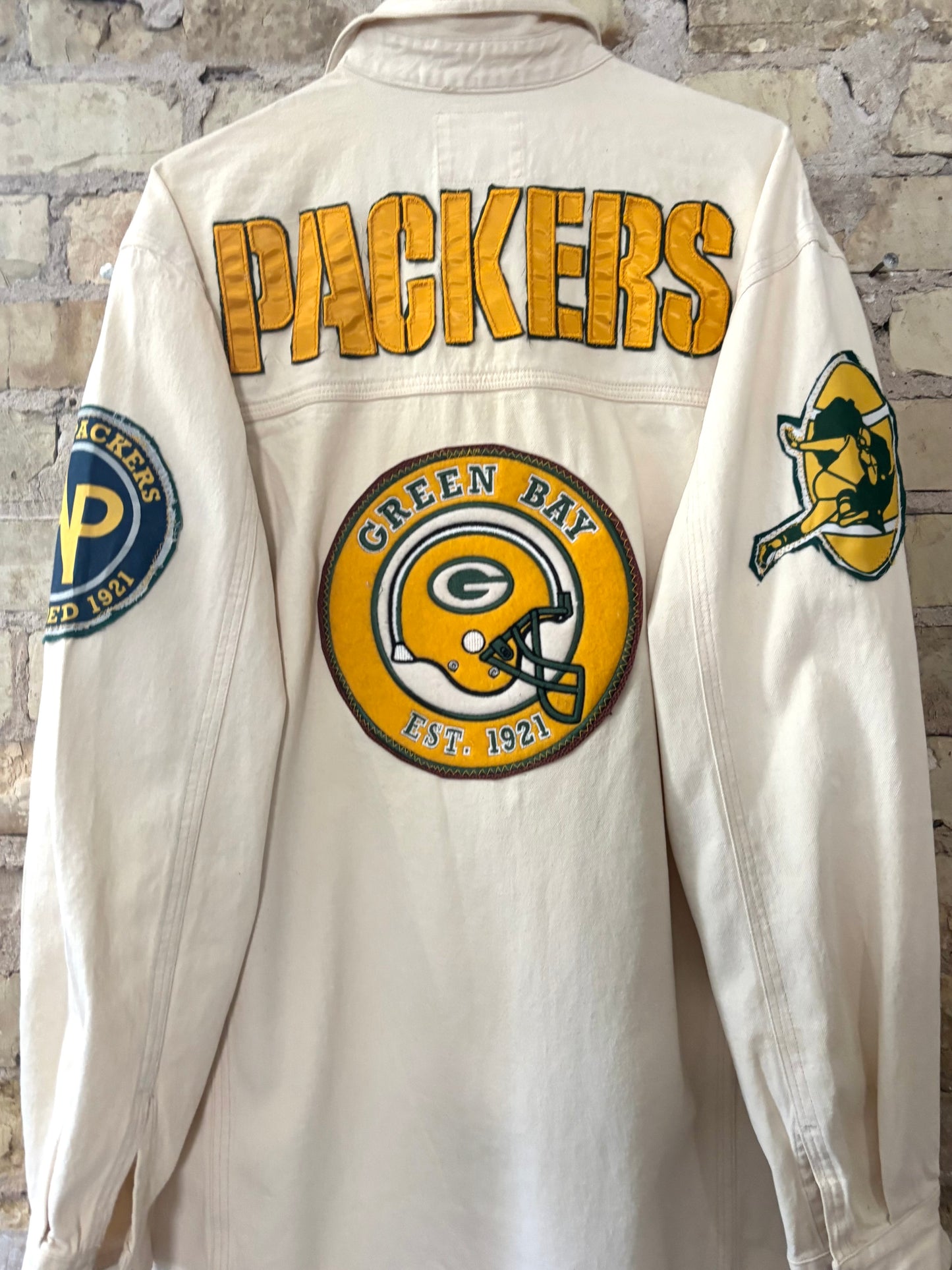 Reworked Retro Packers Game Day Denim snap front work shirt