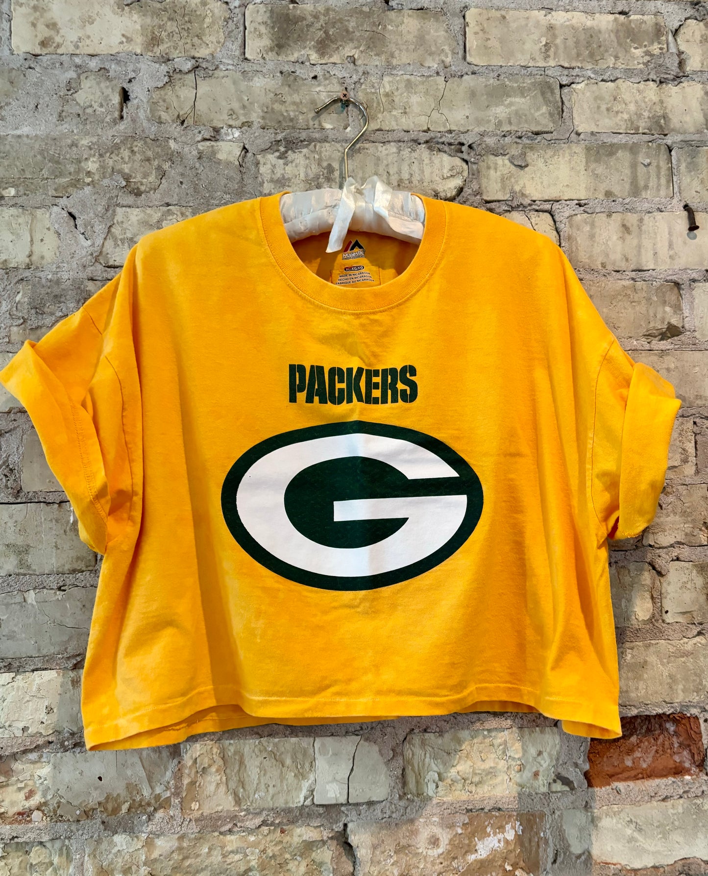 Reworked Retro Yellow Green Bay Packers cropped Crewneck Graphic Tee