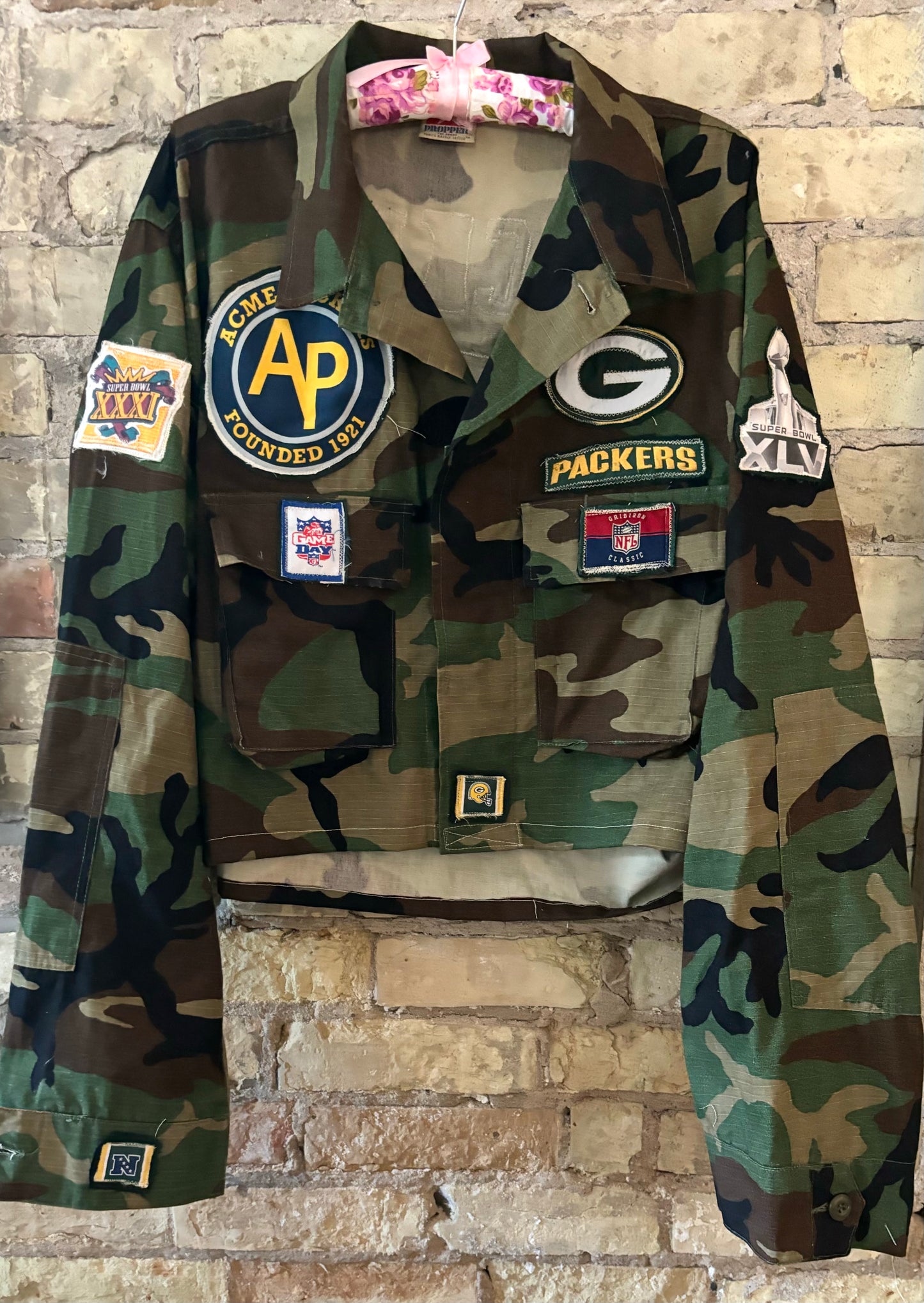 Reworked vintage Camouflage Packers Game Day Coat Jacket