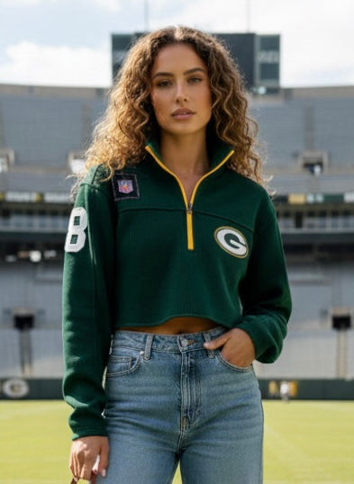 Reworked Packers 1/4 Zip Cropped Pullover