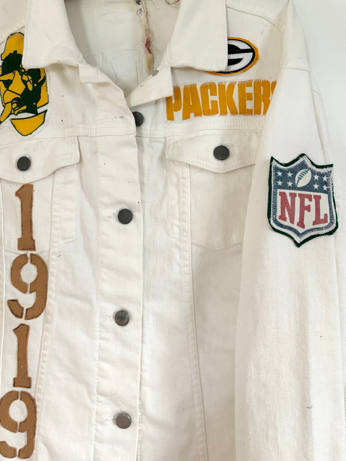 Reworked Packers White Denim Game Day Jacket