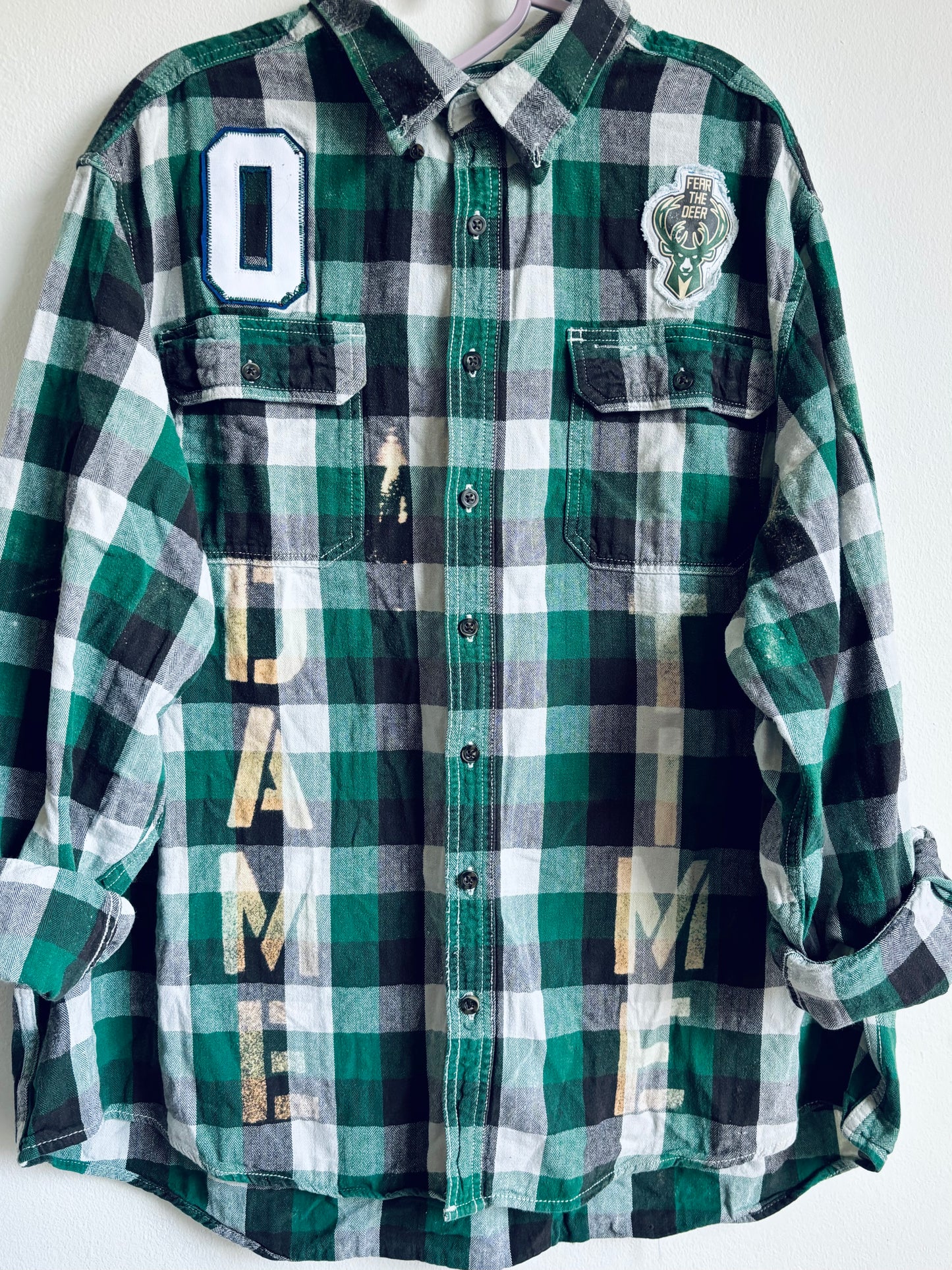 Reworked distressed Game Day Jersey Flannel Shirt