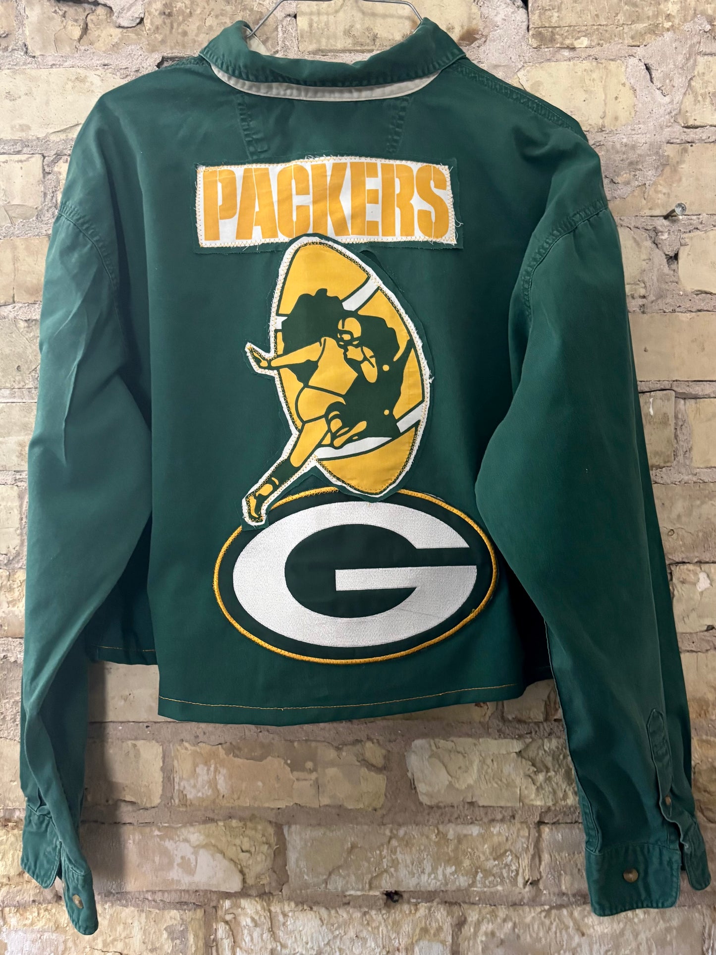 Reworked vintage Green Bay Packers Game Day button up cropped Shirt