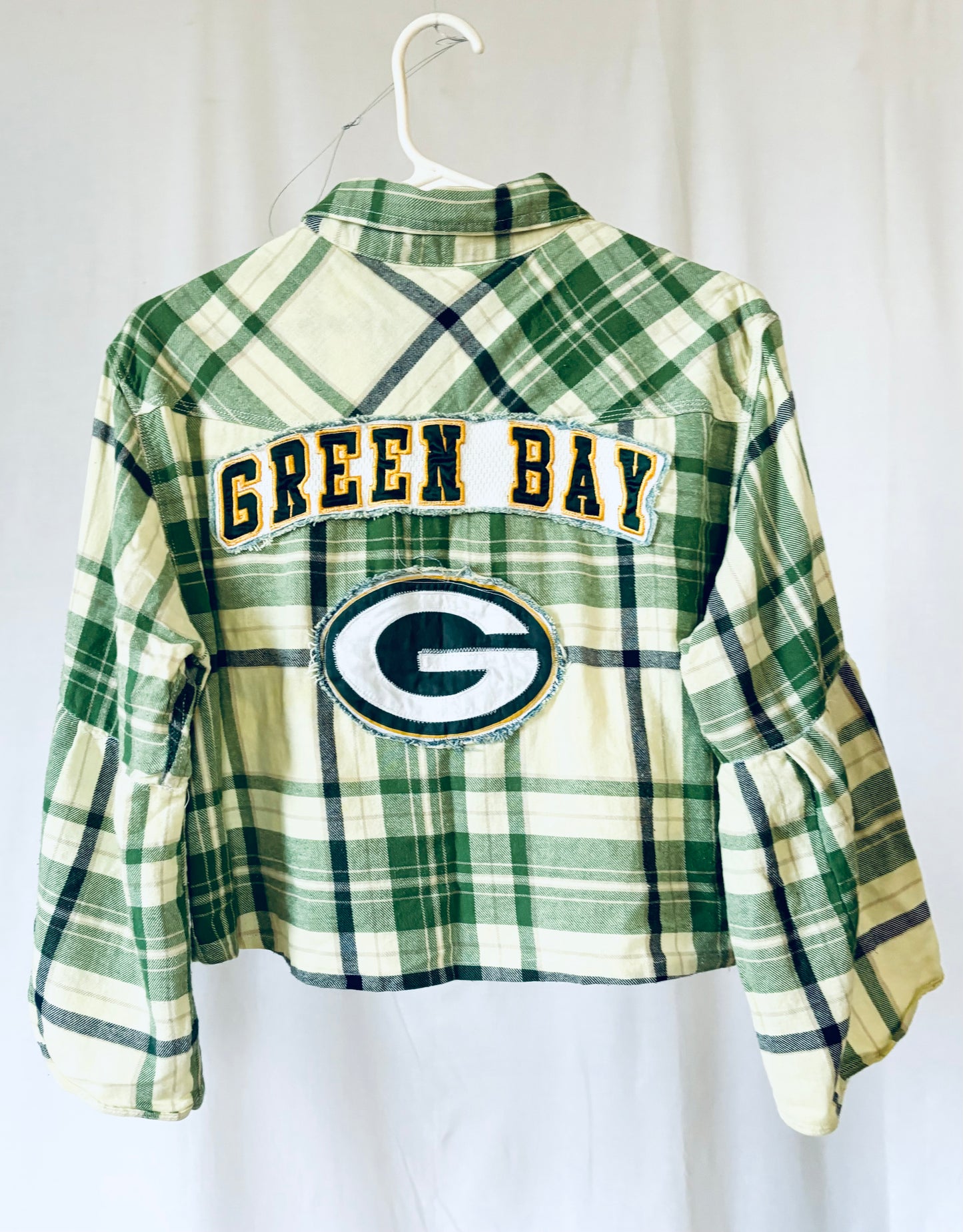 Reworked Packers cropped Game Day Flannel Shirt