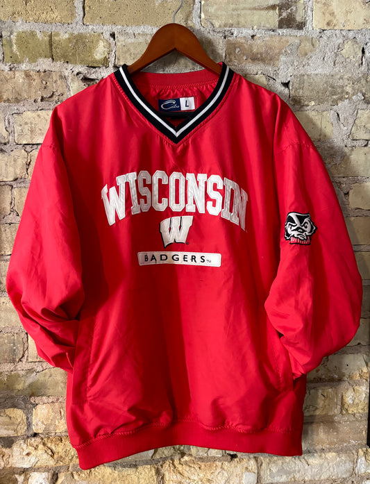 Vintage Wisconsin  Badgers Retro V Neck Windbreaker Pullover