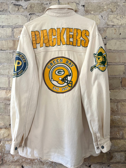 Reworked Retro Packers Game Day Denim snap front work shirt