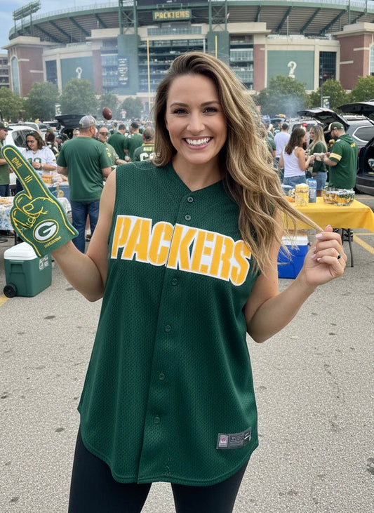 Rare Vintage GB Packers Button up sleeveless Baseball Jersey