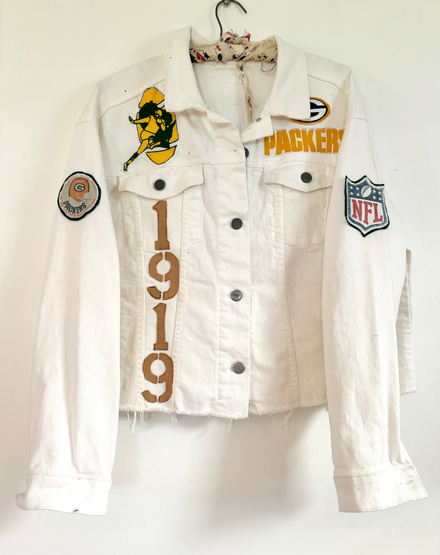 Reworked Packers White Denim Game Day Jacket