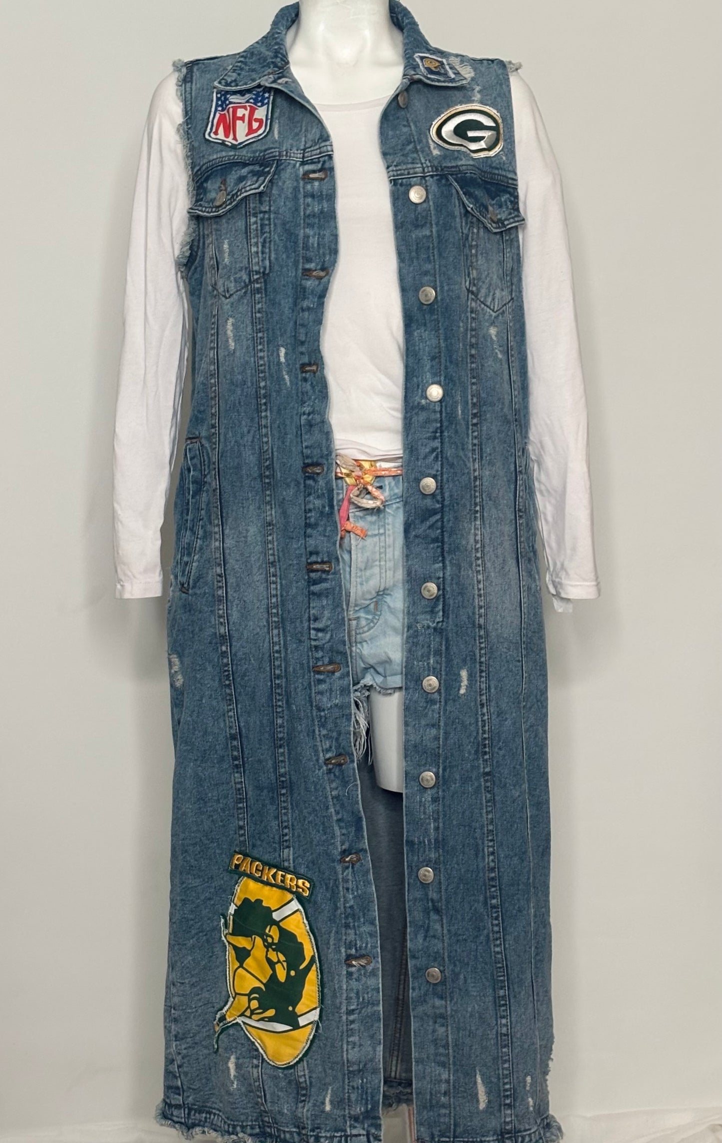 Distressed Game Day Maxi Vest Duster