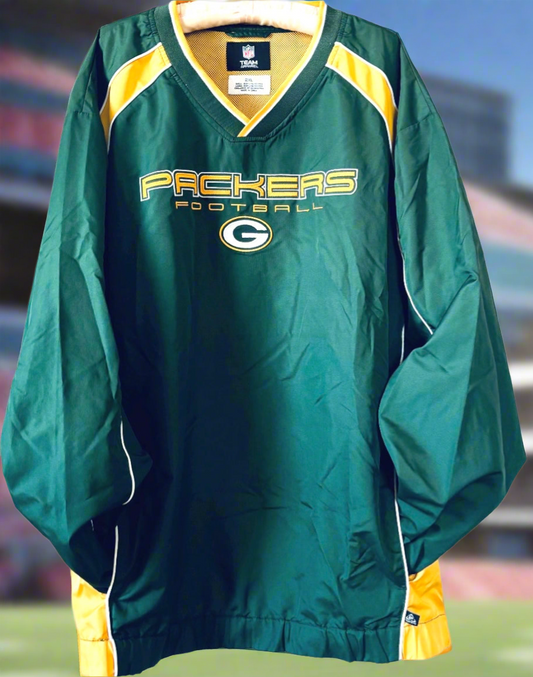 Vintage Green Bay Packers Color Block V Neck Windbreaker Pullover