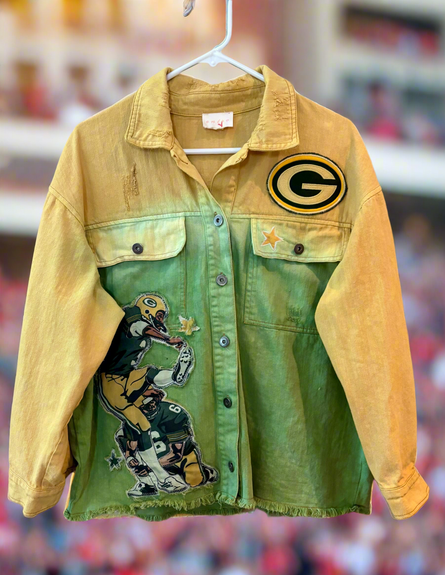 Reworked Packers Hand Dyed Game Day denim Jean Shacket
