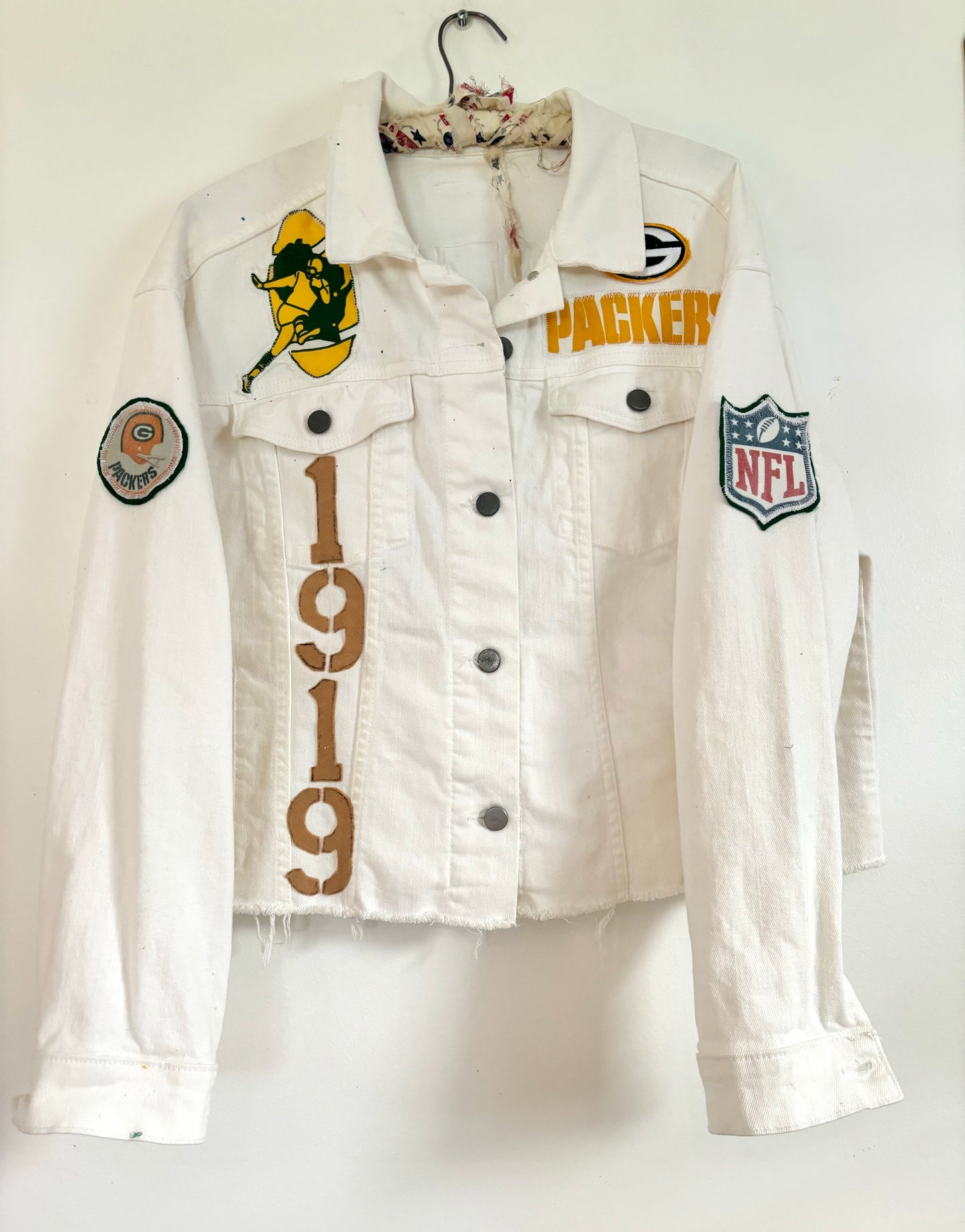 Reworked Packers White Denim Game Day Jacket