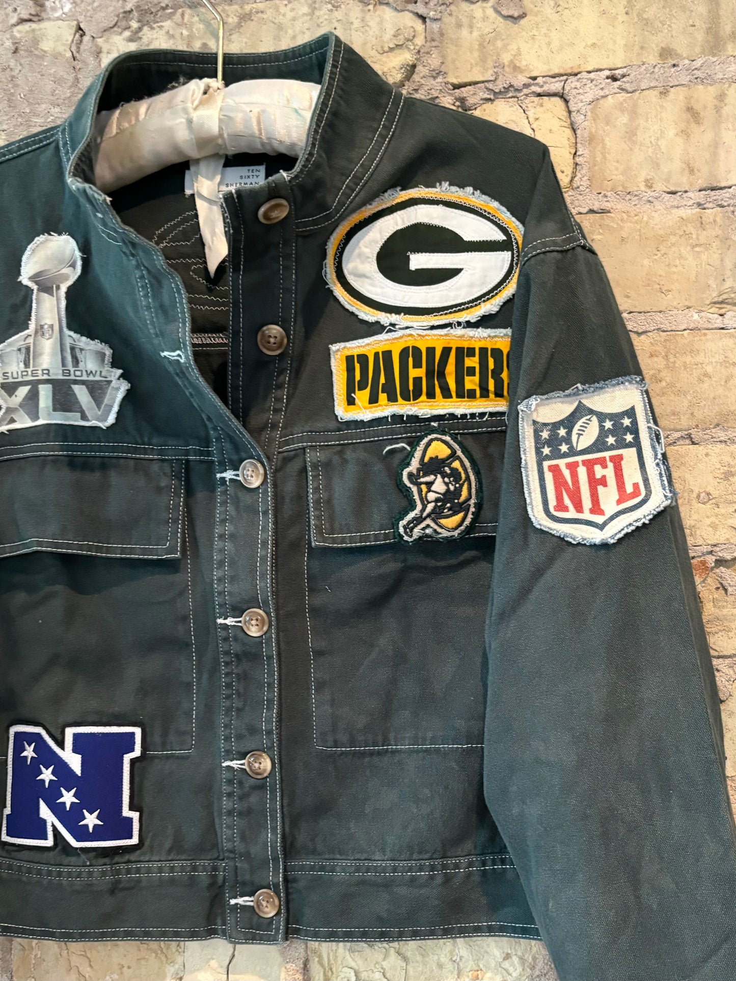 Reworked over-dyed Packers Game Day denim Jacket