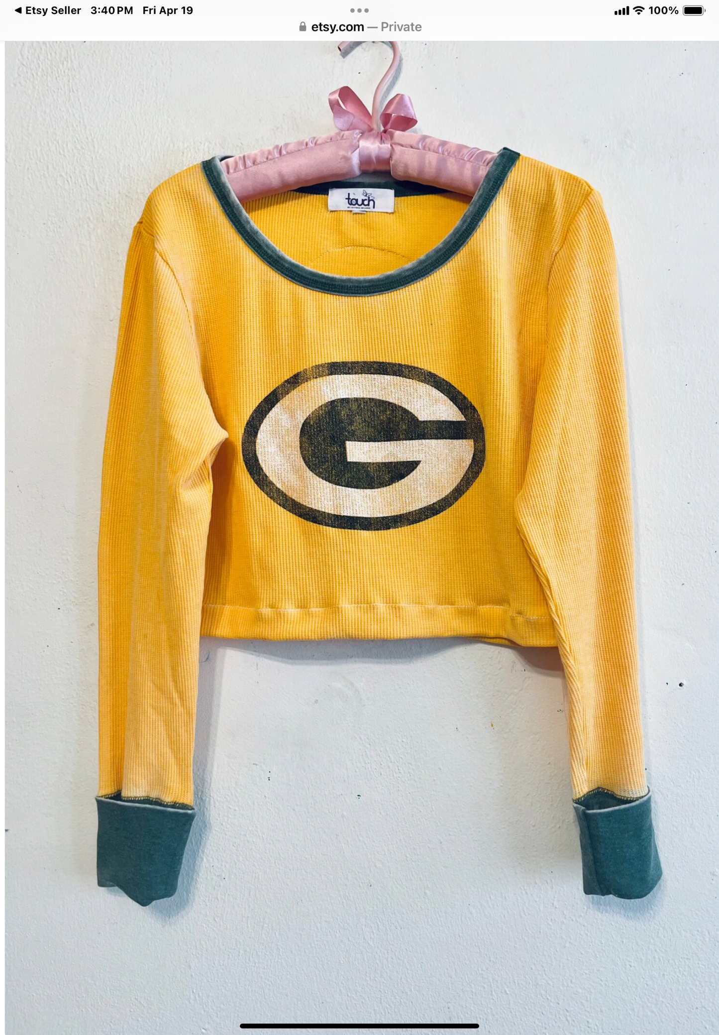 Reworked Packers Long sleeve Thermal Cropped Graphic Tee