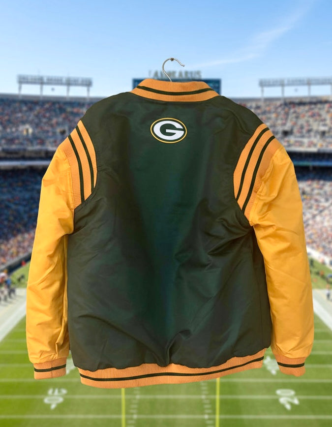 Vintage Green Bay Packers Satin Varsity Bomber Coat Jacket