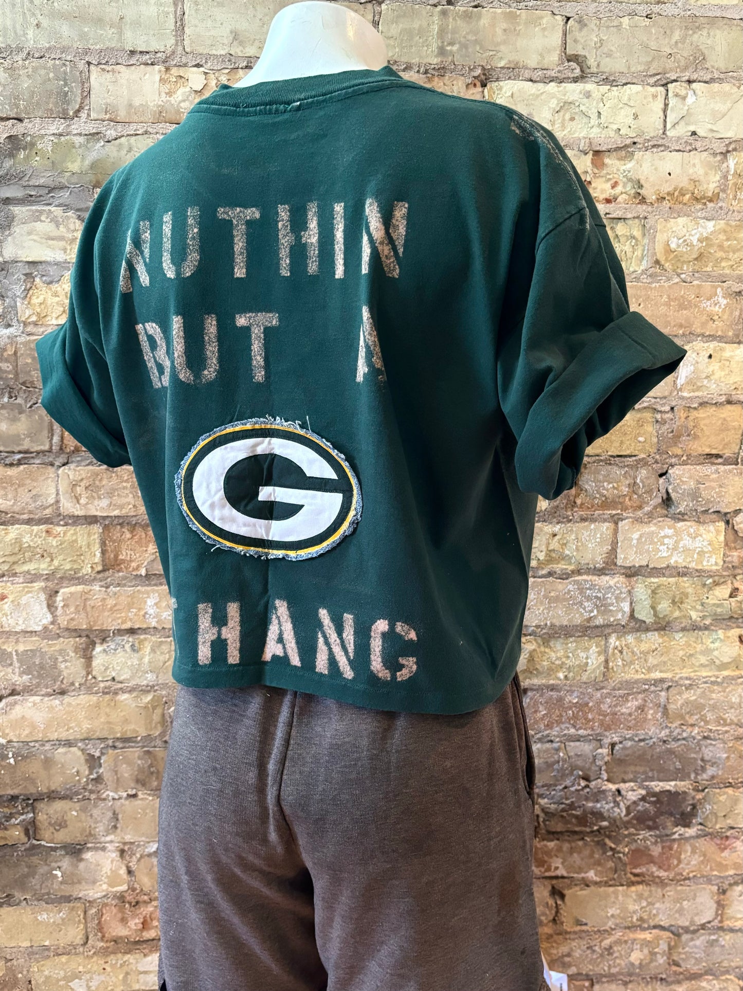 Reworked Packers Vintage Riddell cropped Graphic Tee